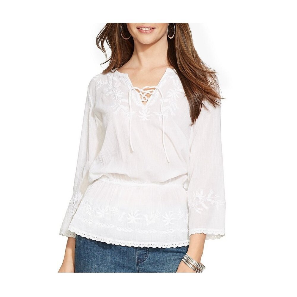100% Cotton White Top from Ralph Lauren -  Size L - Boho